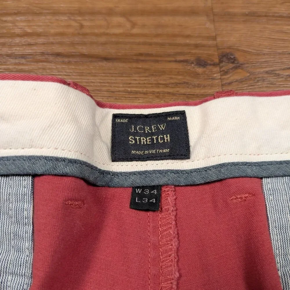 J Crew 770 Chino Pants Mens 34x34(33) Red Stretch Casual Flat Front Straight Leg